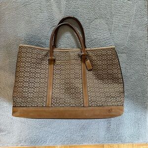 Coach Brown Signature Canvas Tote with Tan Leather Trim